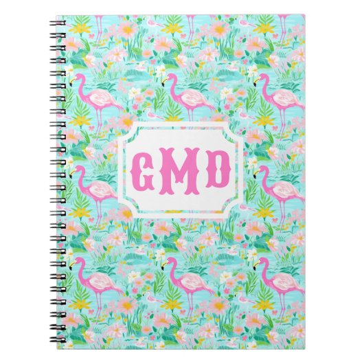 Carnet Flamant rose d'été de Preppy | Monogramme (Devant)