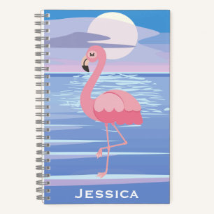 Carnet Flamant rose d'île tropicale personnalisée