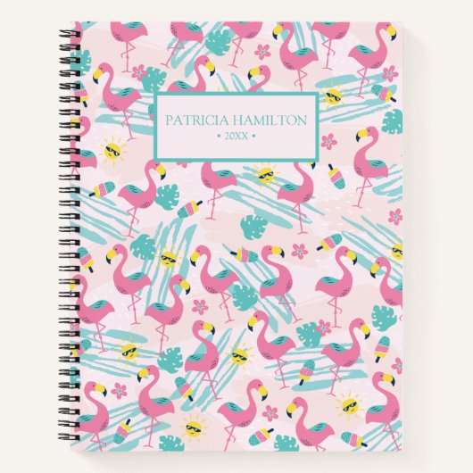 Carnet Flamant rose drôle mignon rose Blush Tropical Moti (Devant)