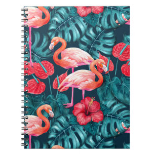 Carnet Flamant rose et aquarelle du jardin tropical