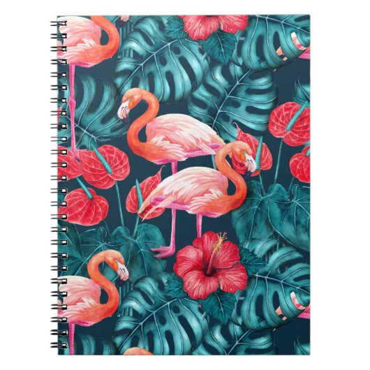 Carnet Flamant rose et aquarelle du jardin tropical (Devant)