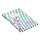 Carnet Flamant Rose Mignon Sur Rayures Blanches Menthe (Côté Droit)