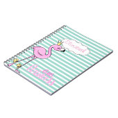 Carnet Flamant Rose Mignon Sur Rayures Blanches Menthe (Côté gauche)