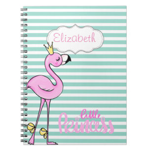Carnet Flamant Rose Mignon Sur Rayures Blanches Menthe
