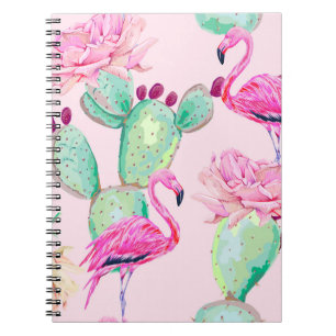 Carnet flamant rose, oiseaux exotiques, fleurs douces, ro