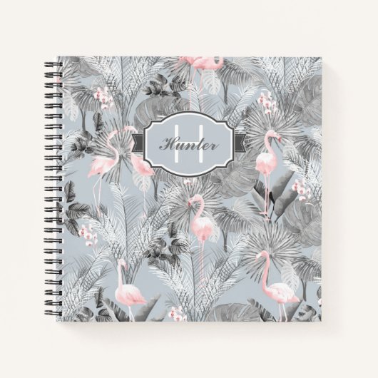 Carnet Flamant rose Orchidée Tropical Motif Grey ID868 (Devant)