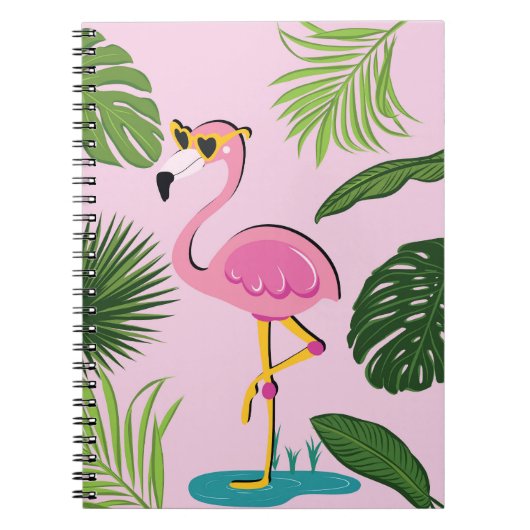 Carnet Flamant rose Palm Feuille Tropical Design (Devant)