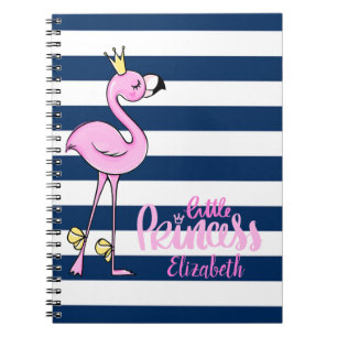 Carnet Flamant Rose, Rayures Bleu Marine, Petite Princess