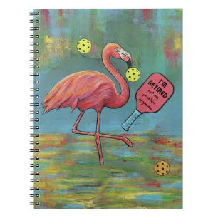 Carnet Flamant rose retraité Jouer Pickleball Aquarelle