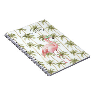 Carnet Flamant rose rose avec lunettes de soleil Palmiers