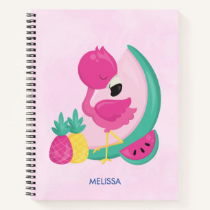 Carnet Flamant rose rose avec pastèque et ananas