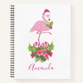 Carnet Flamant rose rose en Santa Hat avec Sucre de canne (Devant)