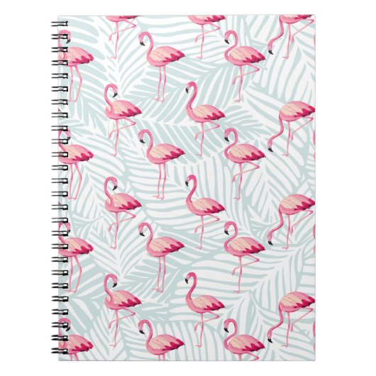 Carnet Flamant rose rose et Feuilles de palme - Cute (Devant)