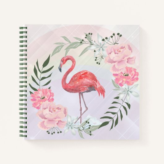 Carnet Flamant rose rose, oiseau, aquarelle (Devant)
