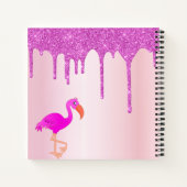 Carnet Flamant rose rose parties scintillant gouttes nom  (Dos)