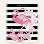 Carnet Flamant rose rose rayé noir et blanc (Devant)