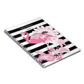 Carnet Flamant rose rose rayé noir et blanc moderne (Côté Droit)