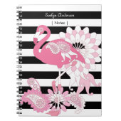 Carnet Flamant rose rose rayé noir et blanc moderne (Devant)