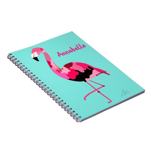 Carnet Flamant rose rose Turquoise (Côté Droit)