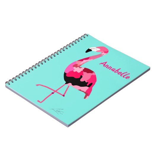 Carnet Flamant rose rose Turquoise (Côté gauche)