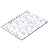 Carnet Flamant rose rose Turquoise Cactus Personnaliser N (Côté gauche)