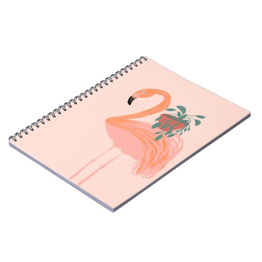 Carnet Flamant rose tropical avec main Plante pointillée  (Côté gauche)