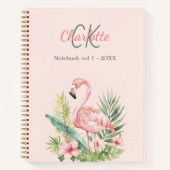 Carnet Flamant rose tropical monogramme (Devant)