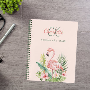 Carnet Flamant rose tropical monogramme