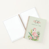 Carnet Flamant rose tropical monogramme vert sauge (Intérieur)