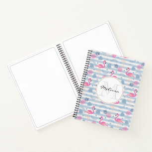 Carnet Flamant rose Whimsical et ananas Motif Monogramme