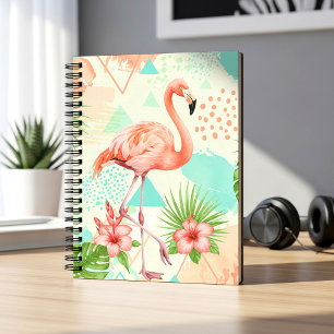 Carnet Flamant Tropical Aquarelle & Motif Géométrique