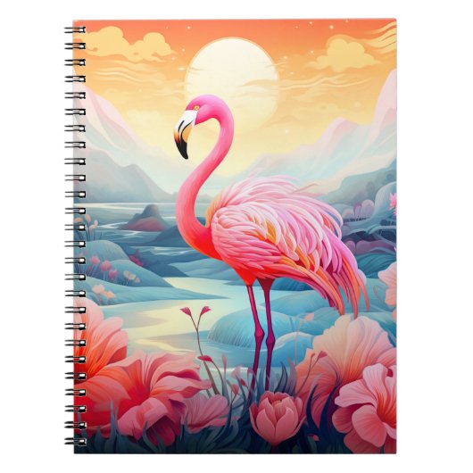 Carnet Flamant Tropical avec Fleurs (Devant)