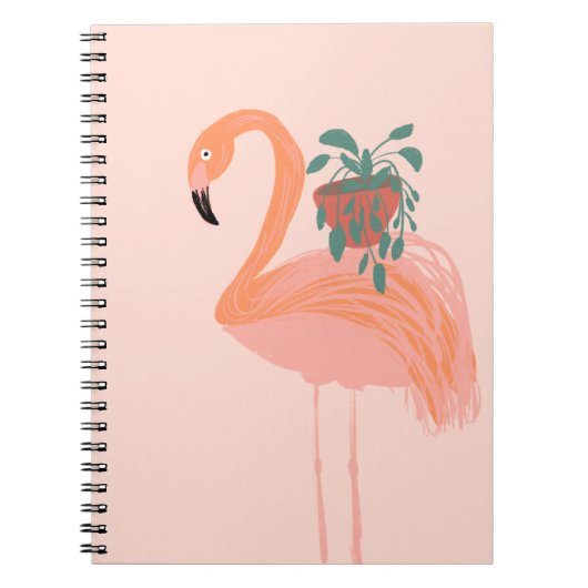 Carnet Flamant tropical avec plante en pot dessinée à la (Devant)