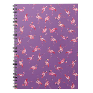 Carnet Flamants rose aquarelle jetés sur violet