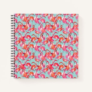 Carnet Flamants roses d'aquarelle rassemblés