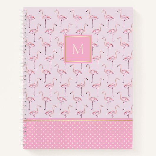 Carnet Flamants roses et points rose tendance avec Monogr (Devant)
