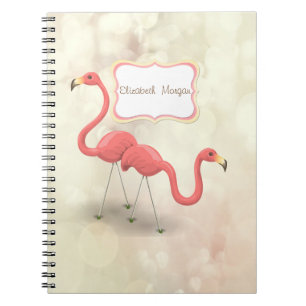 Carnet Flamants roses mignons, Bokeh - Personnalisé