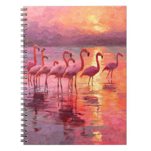 Carnet Flamants roses Rose Sunset Eau Réflexion Art