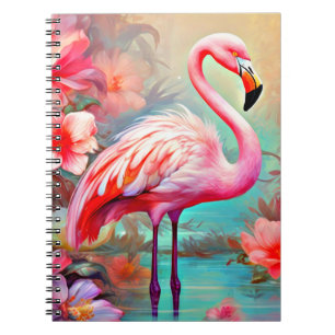 Carnet Flamants roses roses dans un lac avec fleurs-20231