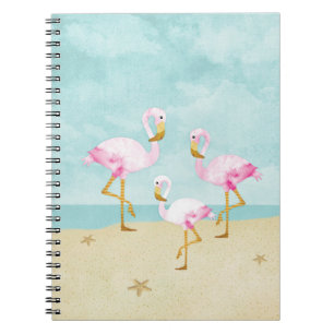 Carnet Flamants roses roses d'aquarelle sur la plage
