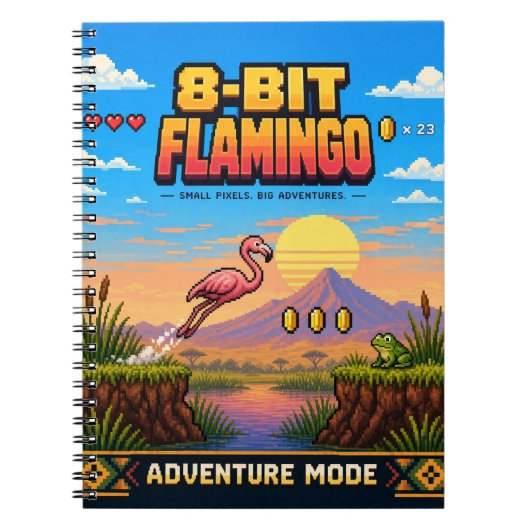 Carnet Flamingo, Art Pixel Rétro 8 Bits (Devant)