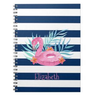 Carnet Flamingo Pool Float Bleu Marine Rayures