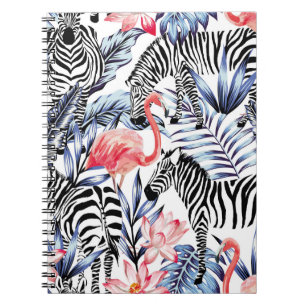 Carnet Flamingo rose exotique, zèbre sur l'été arrière -