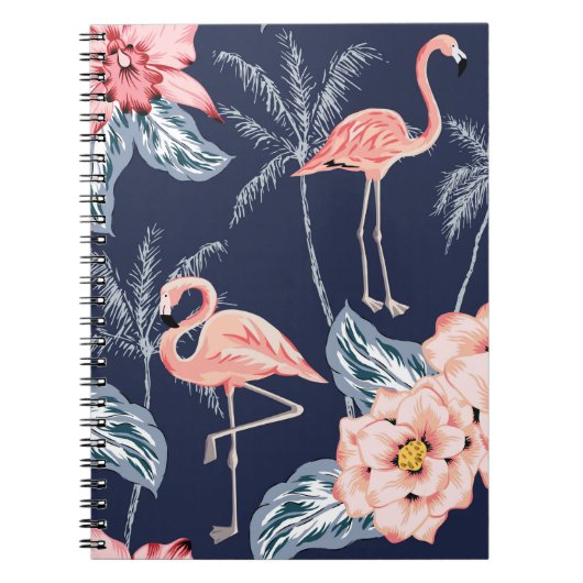 Carnet Flamingo rose, palmiers, rose, fleur d'orchidées, (Devant)