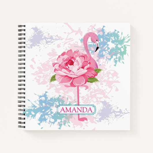 Carnet Flamingo rose personnalisé Design floral (Devant)