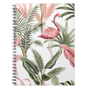 Carnet Flamingo vintage rose tropicale, bananiers et