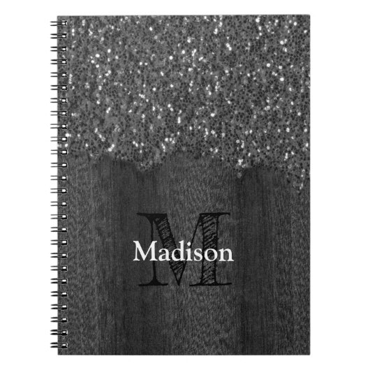Carnet Flamme blanc noir scintille bois rustique Monogram (Devant)