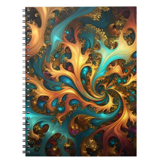 Carnet Flammes Abstraites or Turquoise orange, (Devant)