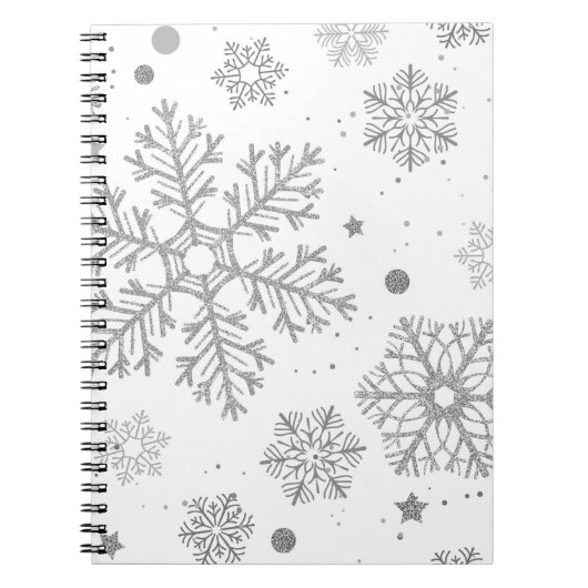 Carnet Flammes de neige en argent sur blanc (Devant)