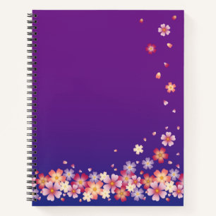 Carnet Flammes Sakura Blossoms Art Japonais Bleu & Violet